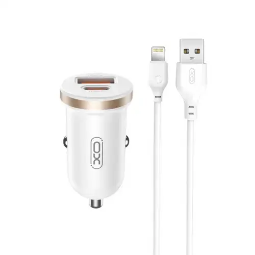 Incarcator Auto Cu Cablu Lightning XO Design CC56, 30W, 3A, 1 x USB-A - 1 x USB-C (Alb)