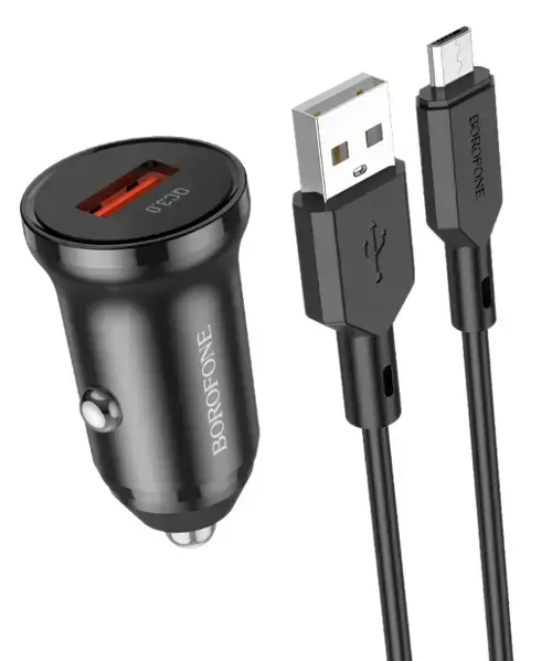 Incarcator Auto Cu Cablu microUSB Borofone BZ18, 18W, 3A, 1 x USB-A, Negru