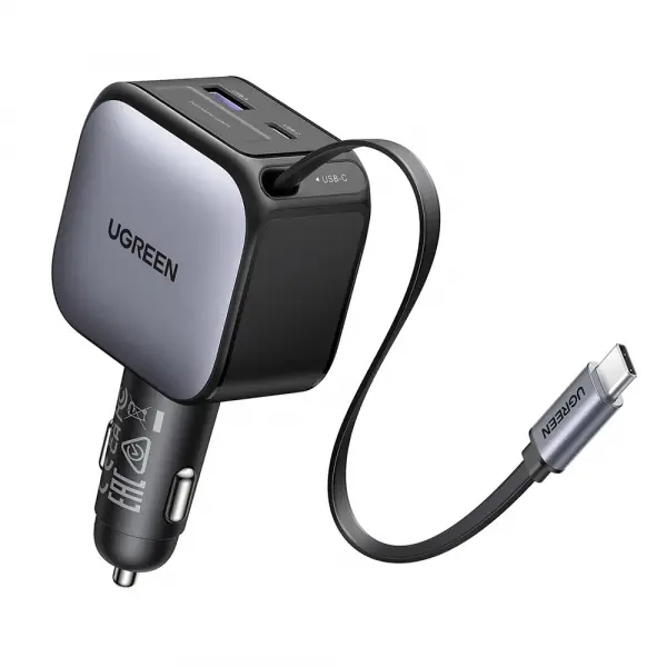 Incarcator Auto Cu Cablu USB-C UGREEN EC602, 60W, 3A, 1 x USB-A - 1 x USB-C, Gri