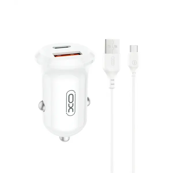 Incarcator Auto Cu Cablu USB-C XO Design CC69, 30W, 3A, 1 x USB-A - 1 x USB-C, Alb