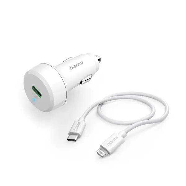 Incarcator auto Hama 201611, PowerDelivery, 20W, Lightning, 1m, Alb