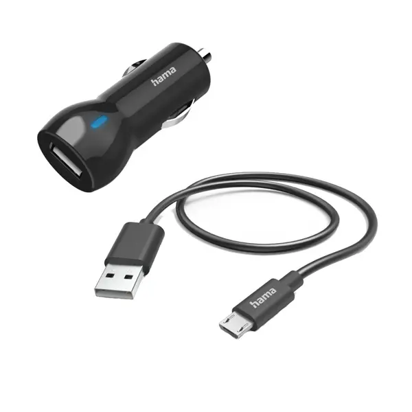 Incarcator auto Hama 201613, MicroUSB, 1m, Negru