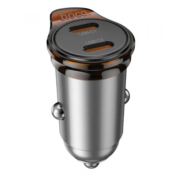 Incarcator Auto HOCO NZ16B, 45W, 3A, 2 x USB-C, Gri