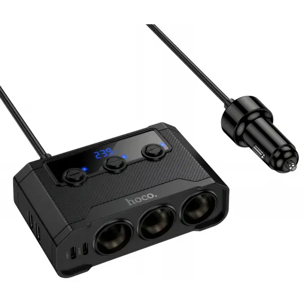 Incarcator Auto HOCO Z64, 15.5W, 3.1A, 2 x USB-A - 2 x USB-C - 3 x Extensie Bricheta, Negru