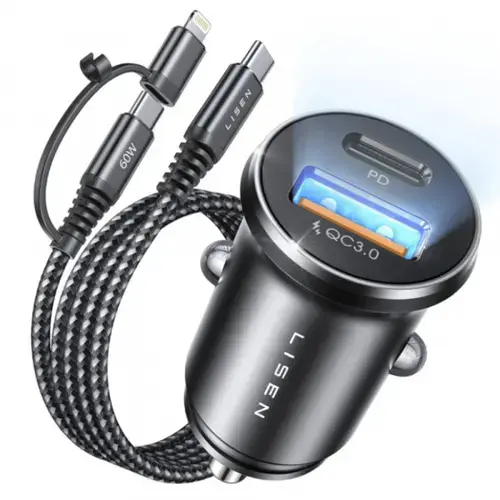 Incarcator auto Lisen YL0223080035, 48W, 1 x USB-A, 1 x USB-C (Negru)