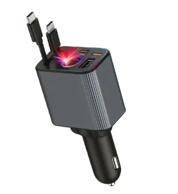 Incarcator auto multifunctional 4 in 1 ZTB A26 cabluri retractabile si iluminare LED