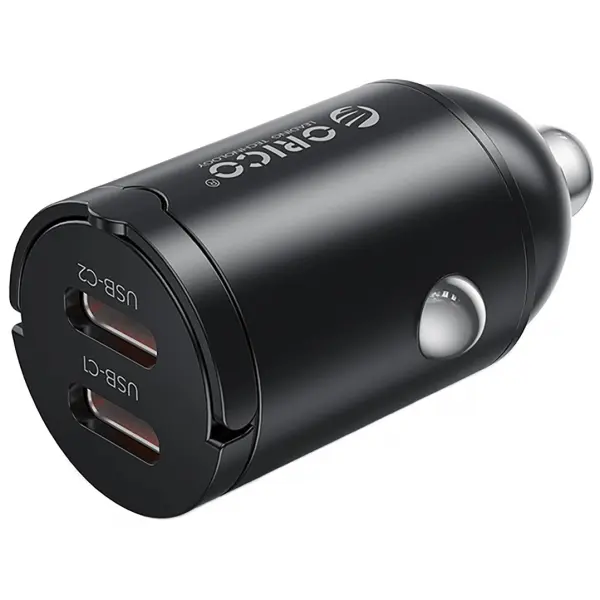 Incarcator Auto Orico MiniRing, 30W, 3A, 2 x USB-C, Negru