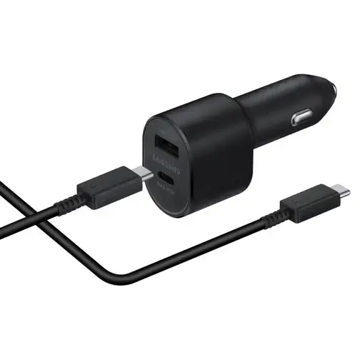 Incarcator auto Samsung Super Fast Charger EP-L5300XB, 1 x USB Type-C 45W, 1 x USB-A 15W + cablu USB Type-C, 1m (Negru)