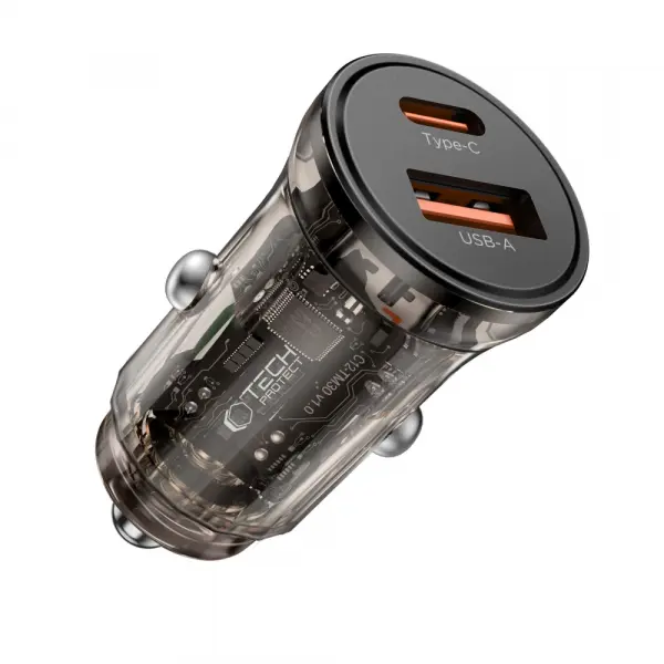 Incarcator Auto Tech-Protect CC01, 45W, 5A, 1 x USB-A - 1 x USB-C, Negru