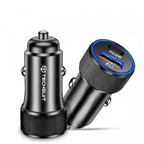 Incarcator Auto Techsuit C2 VoltDuo, 30W, 3A, 1 x USB-A - 1 x USB-C (Negru)