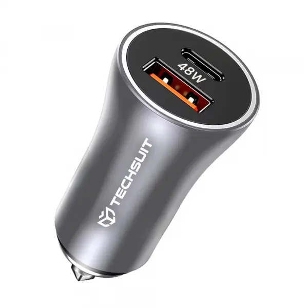 Incarcator Auto Techsuit C3 RescueVolt, 48W, 3A, 1 x USB-A - 1 x USB-C, Gri