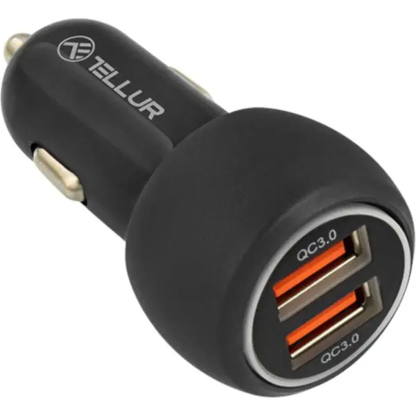 Incarcator auto Tellur TLL151261, 2x USB, QuickCharge 3.0, Negru