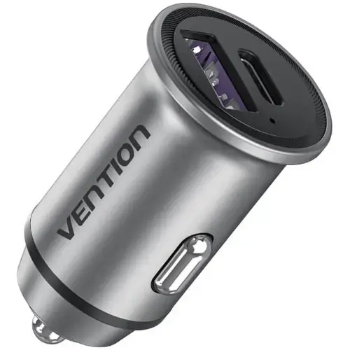 Incarcator auto Vention Two-Port USB A+A(30+30) Car Charger Gray Mini Style Aluminium Alloy Type