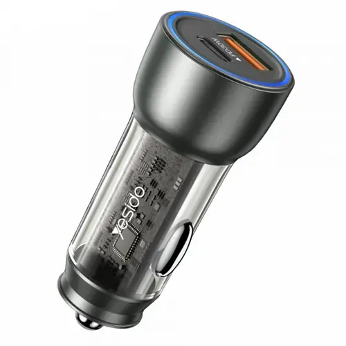 Incarcator Auto Yesido Y49, 30W, 3A, 1 x USB-A - 1 x USB-C (Gri)