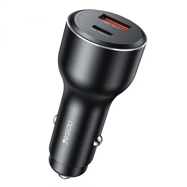 Incarcator Auto Yesido Y65, 100W, 5A, 1 x USB-A - 1 x USB-C, Negru