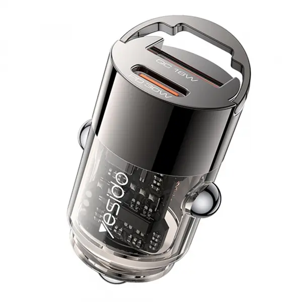 Incarcator Auto Yesido Y68, 30W, 3A, 1 x USB-A - 1 x USB-C, Negru