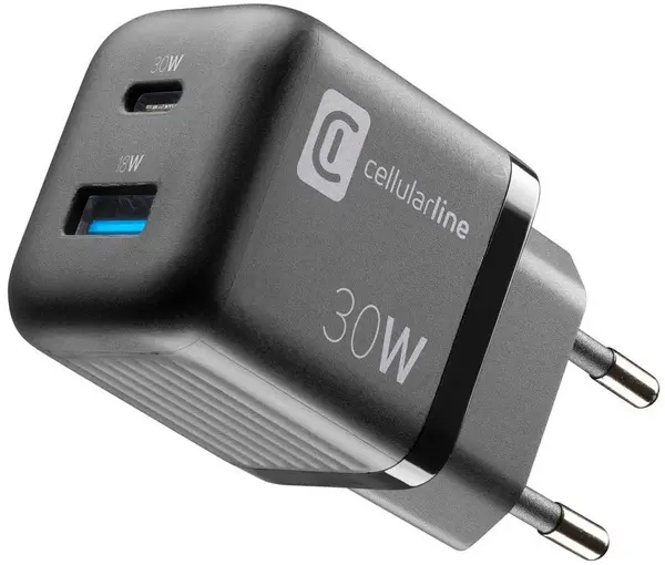 Încărcător Cellularline - Multipower Micro, USB-A/C, 30W, negru