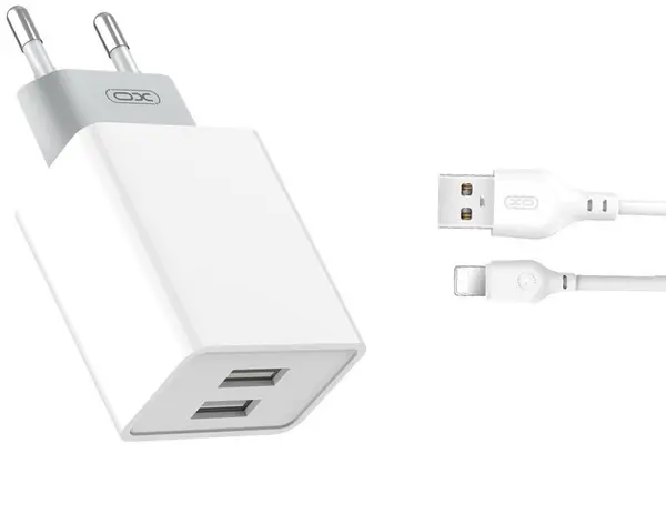 Incarcator de perete XO L65 2x USB 2,4A alb + cablu Lightning