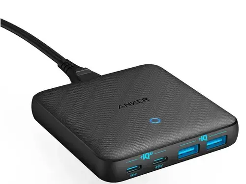 Incarcator de retea Anker Ultra Slim PowerPort 543 Atom, 65W, 2x USB-C, 2x USB-A, PowerIQ 3.0 (Negru)