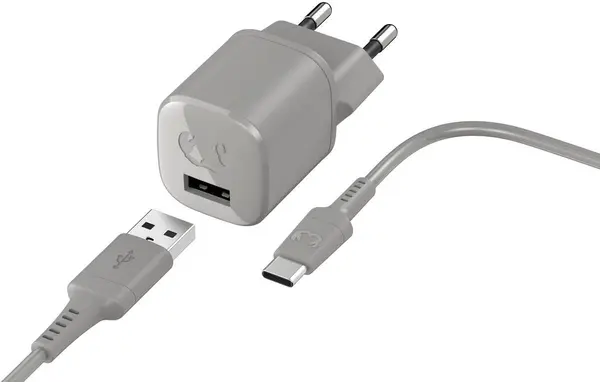 Încărcător Fresh N Rebel - Mini, USB-A, cablu USB-C, gri deschis