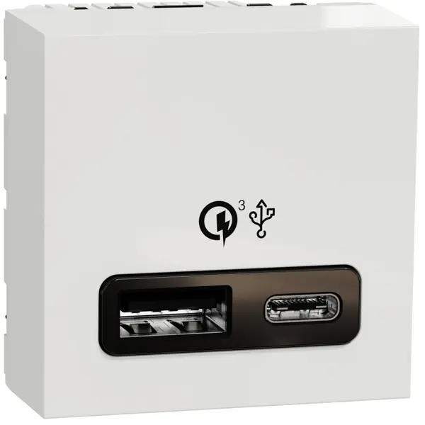 Incarcator rapid USB dublu A+C 18W 2 module Schneider Noua Unica NU301918, alb