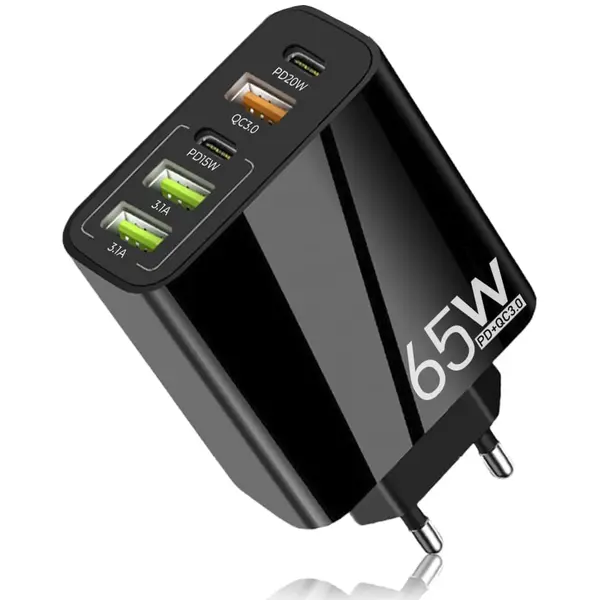 Incarcator Retea, 5 Porturi, 65W, 3 x USB, 2 x Type-C, Negru - Default Title