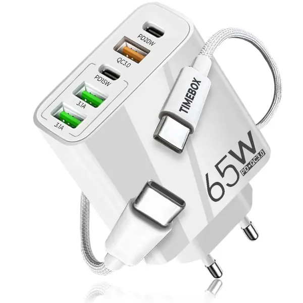 Incarcator Retea, 65W, 5 Porturi, 3 x USB, 2 x Type-C, Alb - Default Title
