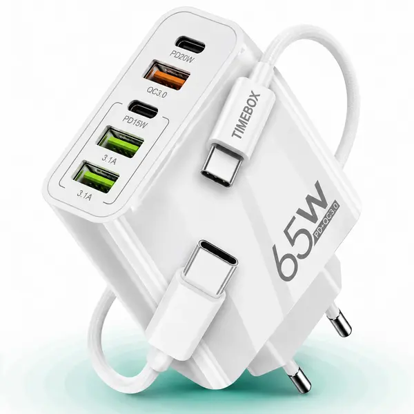 Incarcator Retea, 65W, 5 Porturi, 3 x USB, 2 x Type-C, Alb - Default Title