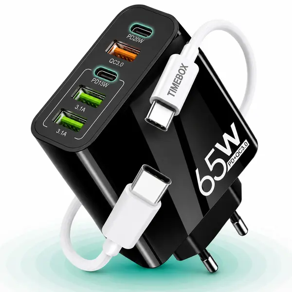 Incarcator Retea, 65W, 5 Porturi, 3 x USB, 2 x Type-C, Negru - Default Title