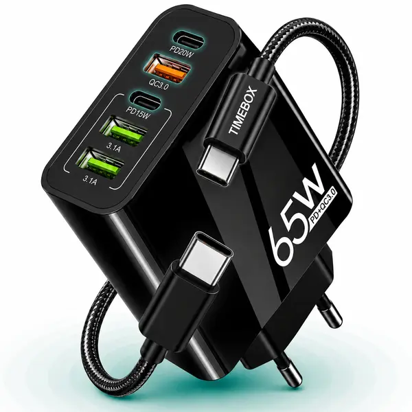 Incarcator Retea, 65W, 5 Porturi, 3 x USB, 2 x Type-C, Negru - Default Title