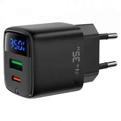 Incarcator Retea Acefast A116 Display, 35W, 3A, 1 x USB-A - 1 x USB-C (Negru)