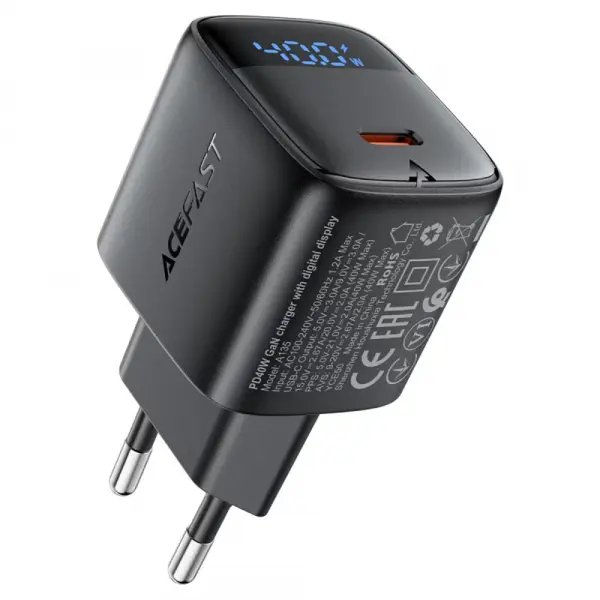 Incarcator Retea Acefast A135 Display, 45W, 3A, 1 x USB-C, Negru