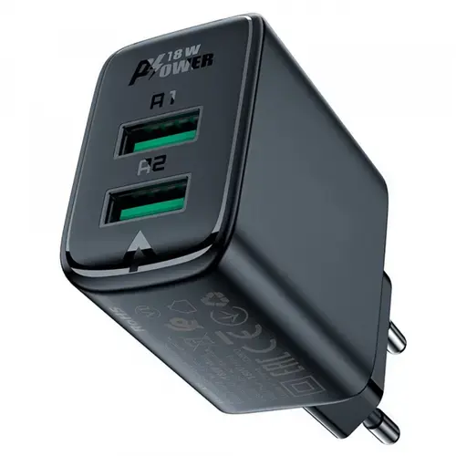 Incarcator Retea Acefast A33, 18W, 3A, 2 x USB-A (Negru)