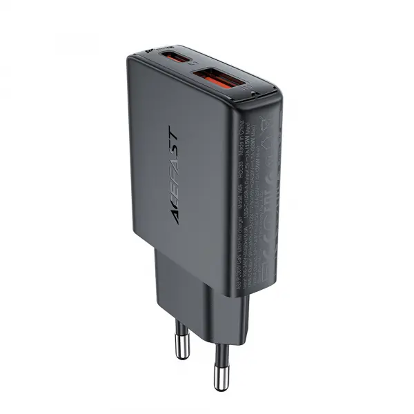 Incarcator Retea Acefast A69, 30W, 3A, 1 x USB-A - 1 x USB-C, Negru