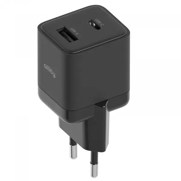 Incarcator Retea Allity. ATC-01-30WAC Mini, 30W, 3A, 1 x USB-A - 1 x USB-C, Negru