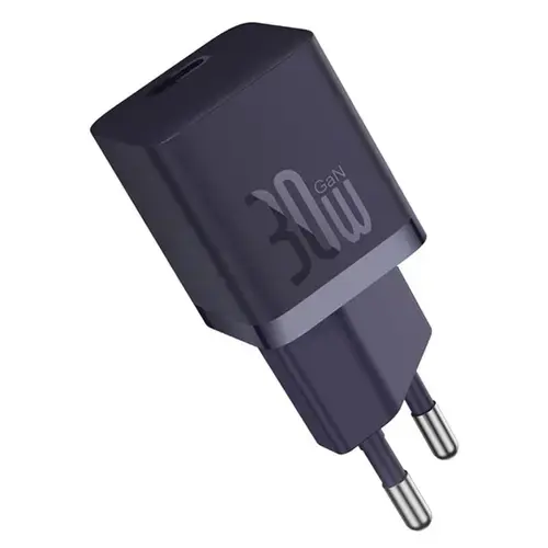 Incarcator retea Baseus P10110902523-00, 1x USB-C, Quick Charge 30 W, GaN + Cablu USB-C 1 m (Mov)