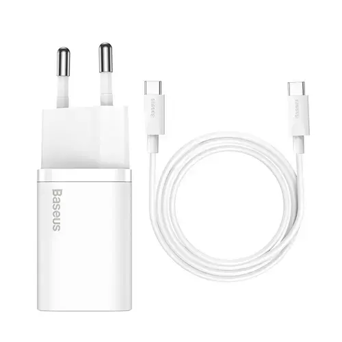Incarcator Retea Baseus Super Si, 25W, USB Type-C cu cablu de 1 m (Alb)