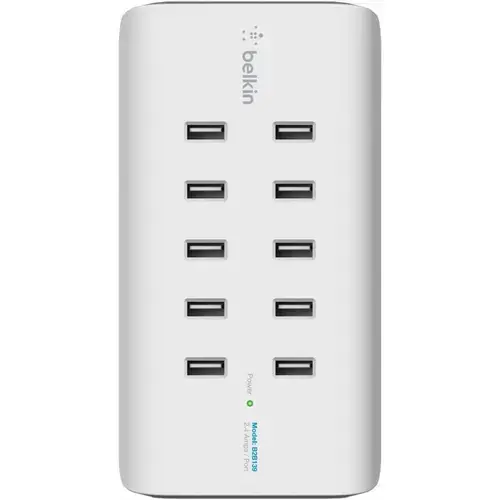 Incarcator retea Belkin Rockstar, 120W, 10 x USB 2.0, incarcare rapida, protectie supra-tensiune (Alb)