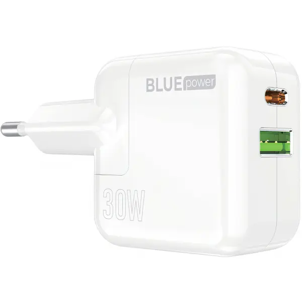 Incarcator Retea BLUE Power BC111A, 30W, 3A, 1 x USB-A - 1 x USB-C, Alb