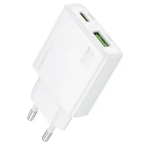 Incarcator retea Borofone BN23, 1 x USB-A, 1 x USB-C, 20 W (Alb)