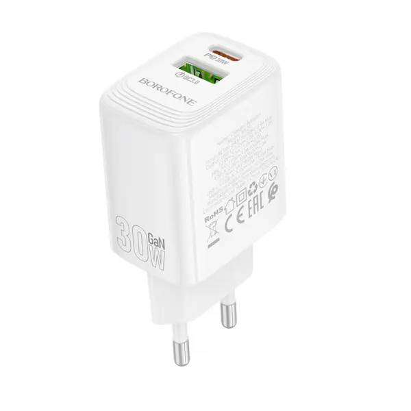 Incarcator Retea Borofone BN29 Fuente, 30W, 3A, 1 x USB-A - 1 x USB-C, Alb