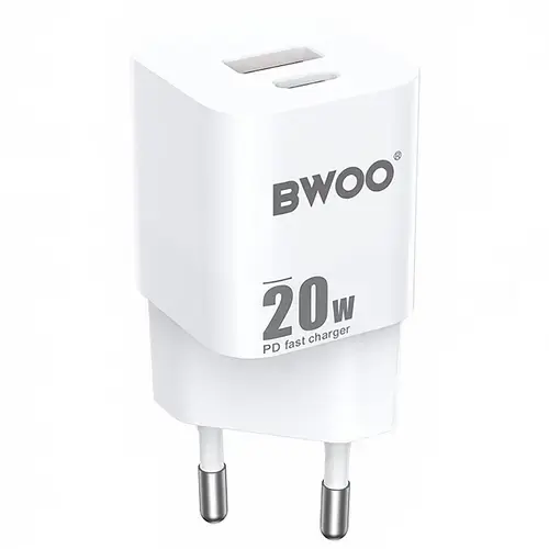 Incarcator Retea BWOO BO-CDA156, 20W, 3A, 1 x USB-A, 1 x USB-C, Alb