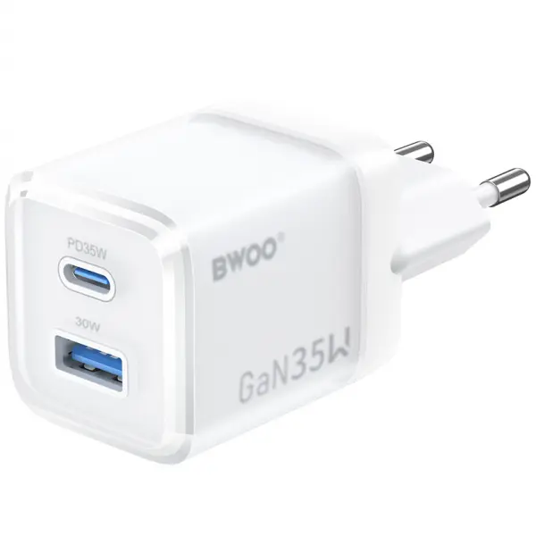 Incarcator Retea BWOO CDA222, 35W, 3A, 1 x USB-A - 1 x USB-C, Alb