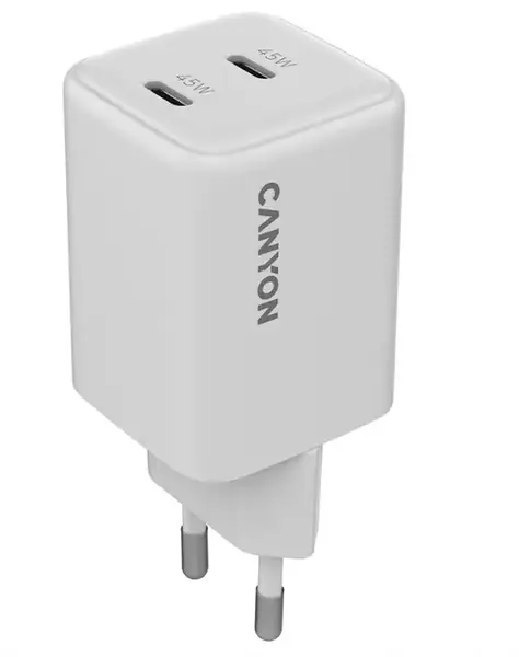 Incarcator retea Canyon CNS-CUW45CC, 2 x USB-C, 45W, PD, Alb