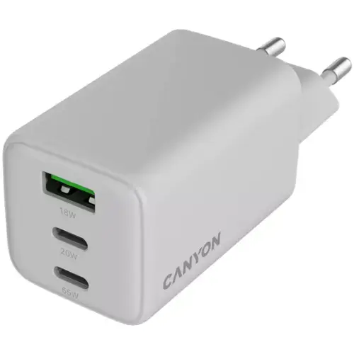 Incarcator retea Canyon CNS-CUW65ACC, 2 x USB-C, 1 x USB, 65W, Alb