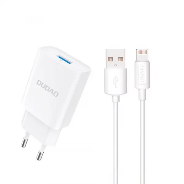 Incarcator Retea Cu Cablu Lightning Dudao A4EU, 10W, 2.1A, 1 x USB-A, Alb