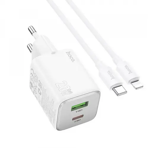 Incarcator Retea Cu Cablu Lightning HOCO N41, 20W, 3A, 1 x USB-A - 1 x USB-C (Alb)
