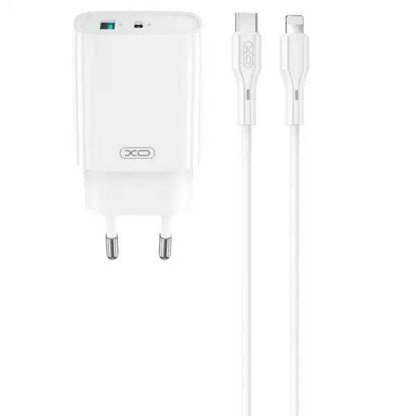 Incarcator Retea Cu Cablu Lightning XO Design CE30, 30W, 3A, 1 x USB-A - 1 x USB-C, Alb