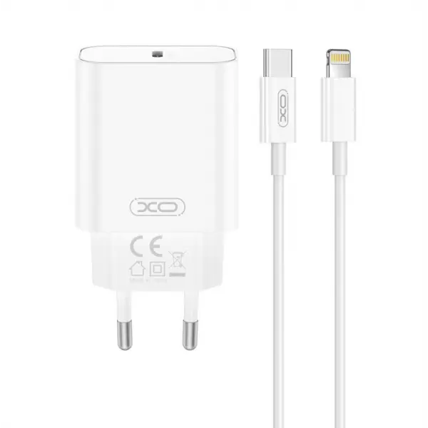 Incarcator Retea Cu Cablu Lightning XO Design CE32, 20W, 3A, 1 x USB-C, Alb