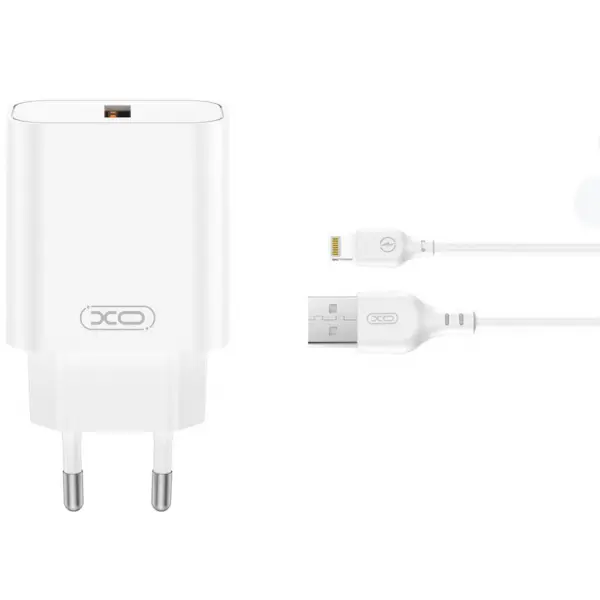 Incarcator Retea Cu Cablu Lightning XO Design CE33, 18W, 3A, 1 x USB-A, Alb